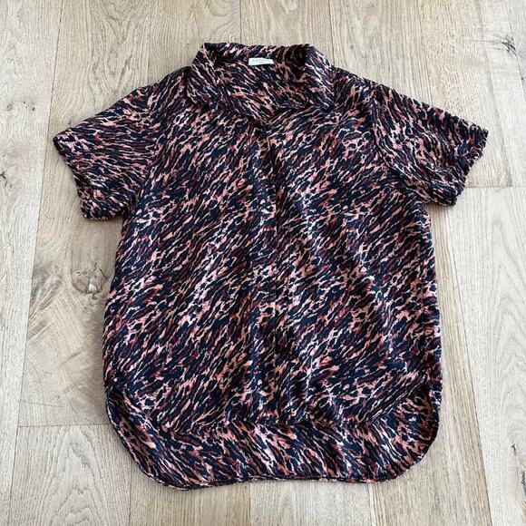 Sandro Paris Evie Leopard Print Silk Twill Shirt in Pastel Orange - Picture 1 of 7